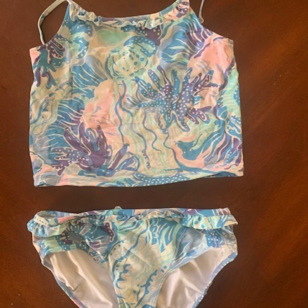 Lily Pulitzer Girls Shade Seekers Ruffles Tankini Size 14